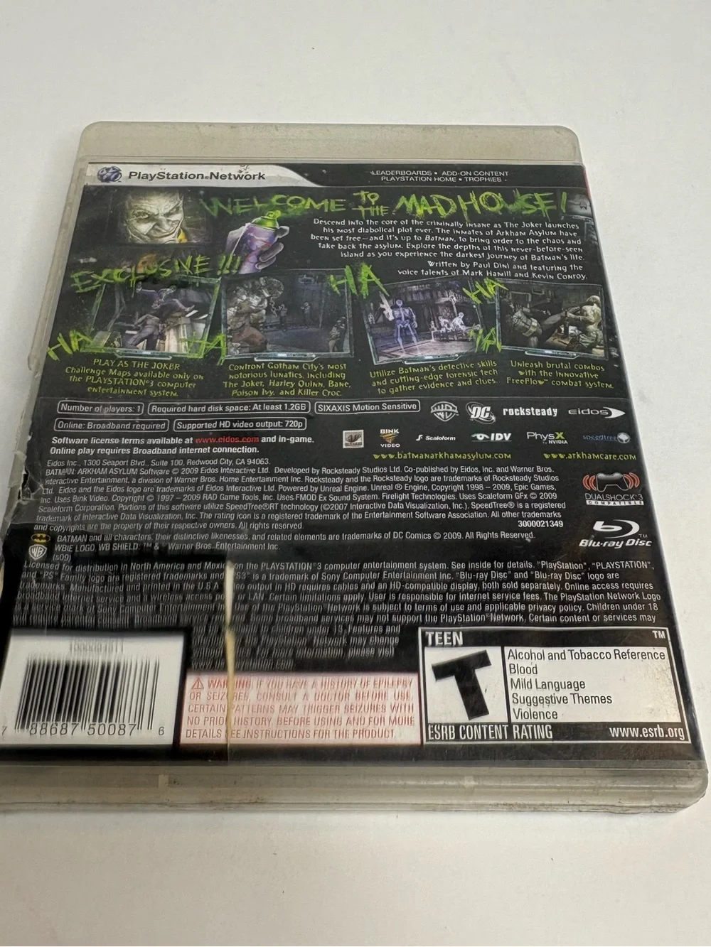 Batman Arkham Asylum PS3 2009 Sony PlayStation 3 No Manual Case Damage TESTED